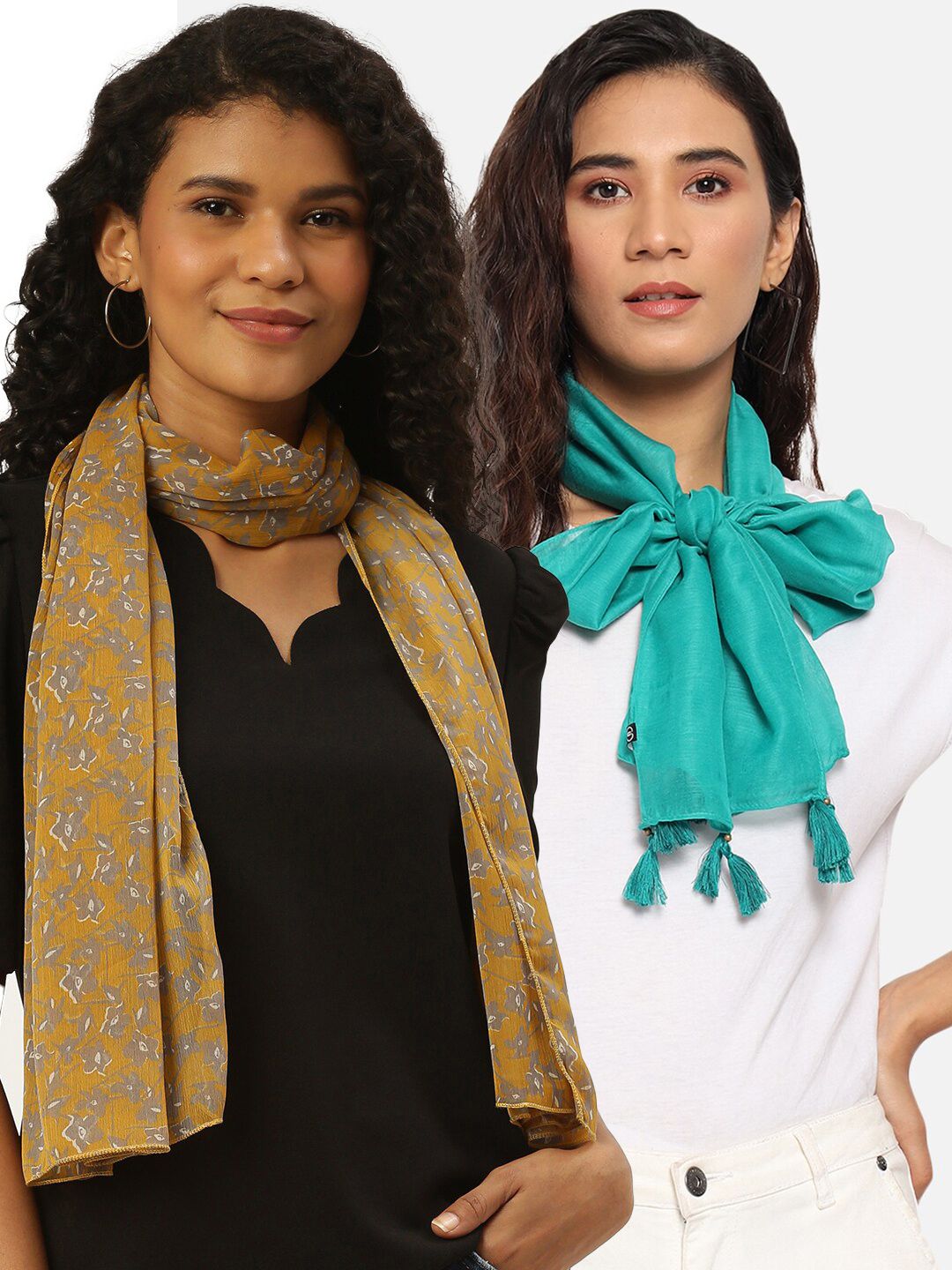 Trend Arrest Women Blue & Mustard Printed Scarf Price in India