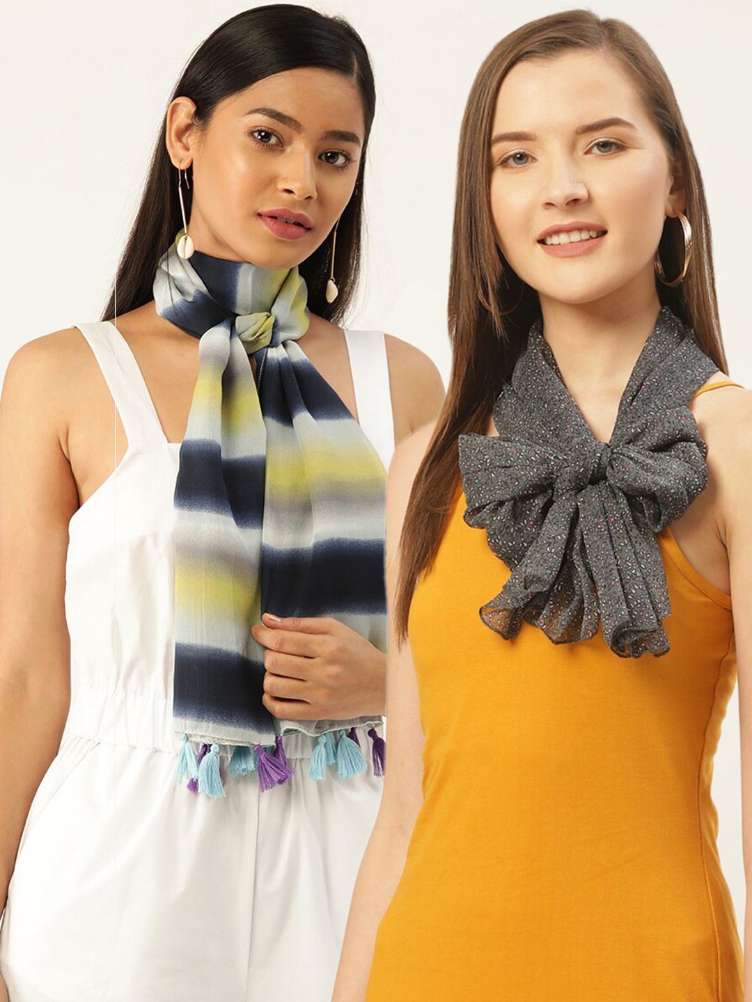 Trend Arrest Women White & Grey Printed Scarf Price in India