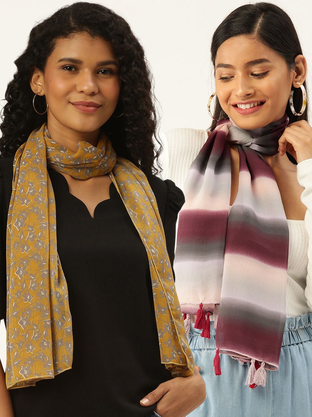 Trend Arrest Women White & Mustard Printed Scarf Price in India