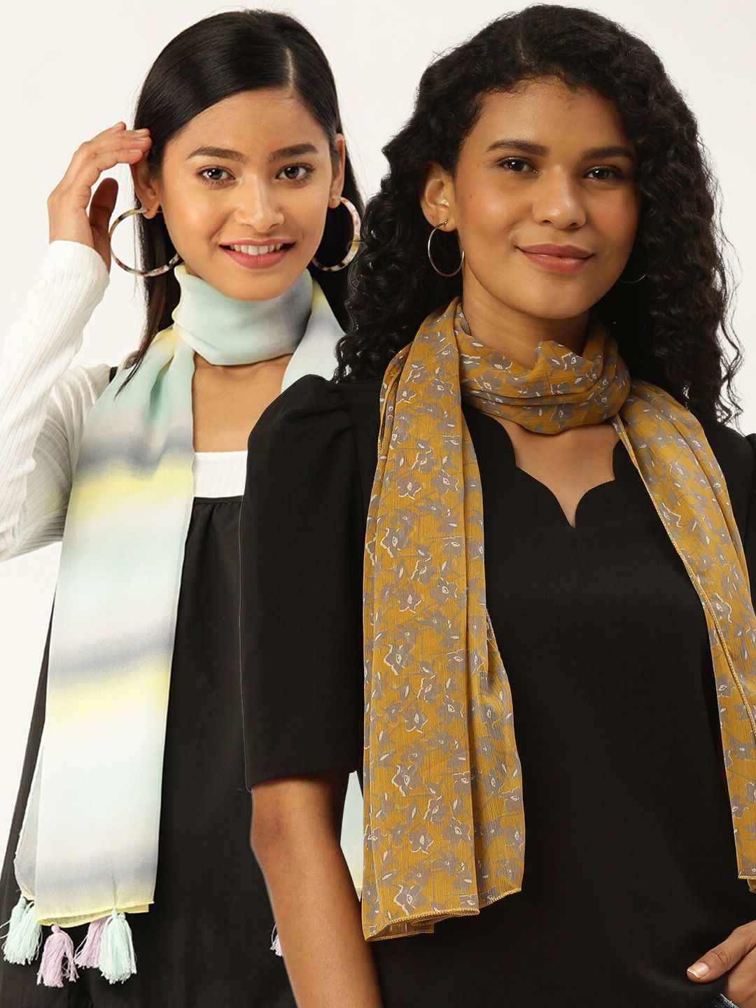 Trend Arrest Women Mustard & White Printed Scarf Price in India