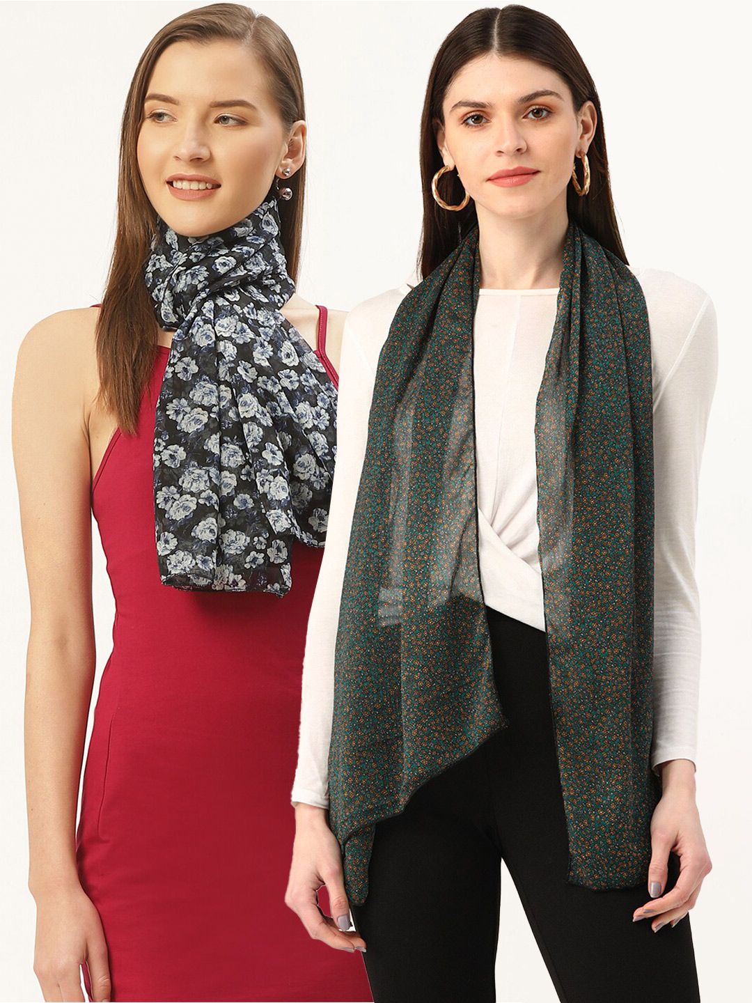 Trend Arrest Pack of 2 Black & White Printed Scarf Price in India