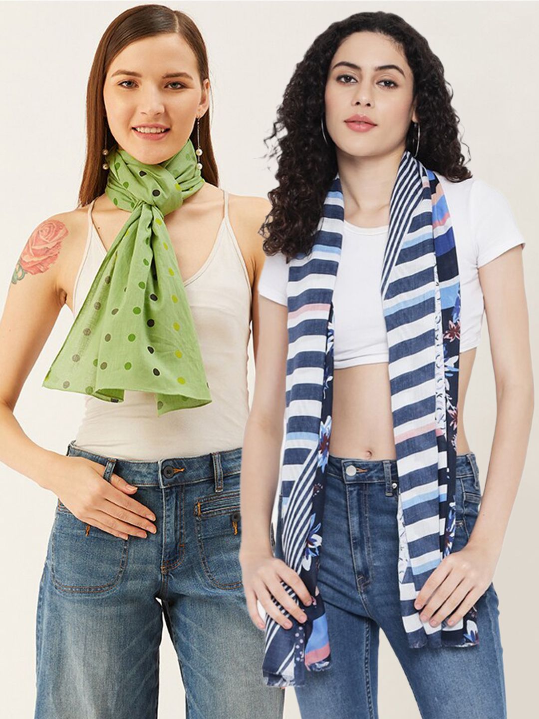 Trend Arrest Women Pack of 2 Green & Blue Printed Scarf Price in India