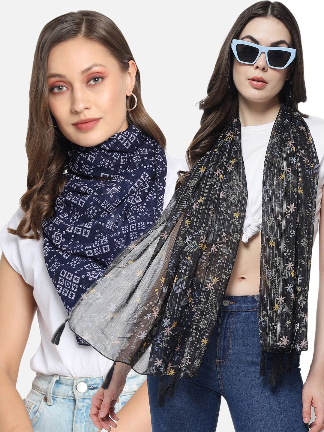 Trend Arrest Women Black & White Printed Scarf Price in India