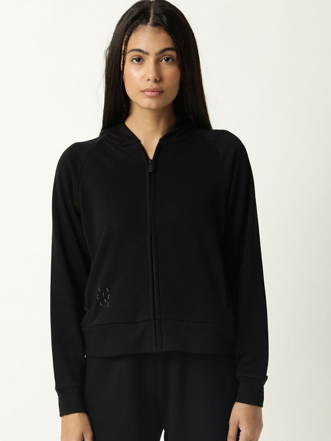 ARTICALE Women Black Hooded Solid Cotton Sweatshirt Price in India