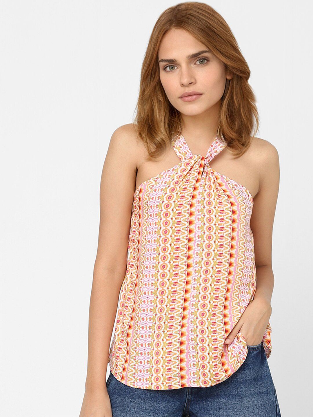 Vero Moda Pink Geometric Print Halter Neck Top
