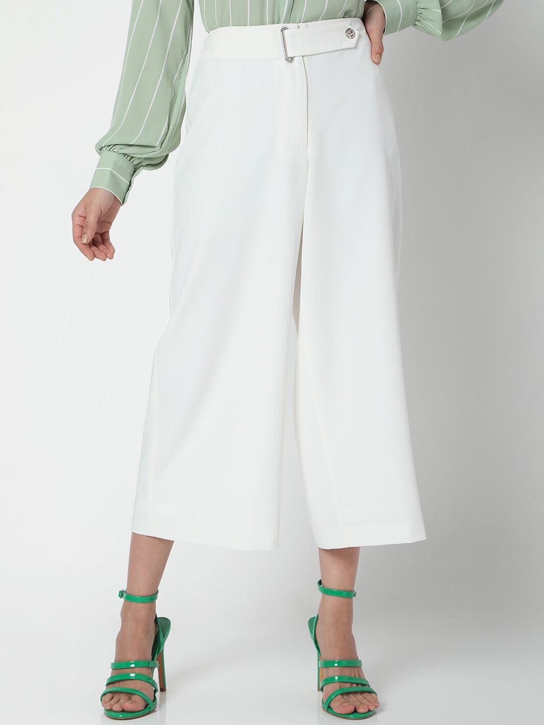 Vero Moda Women White Solid Flared High-Rise Culottes Trousers Price in India