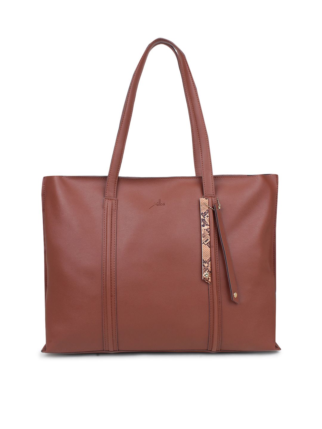 yelloe Tan Oversized Structured Tote Bag Price in India