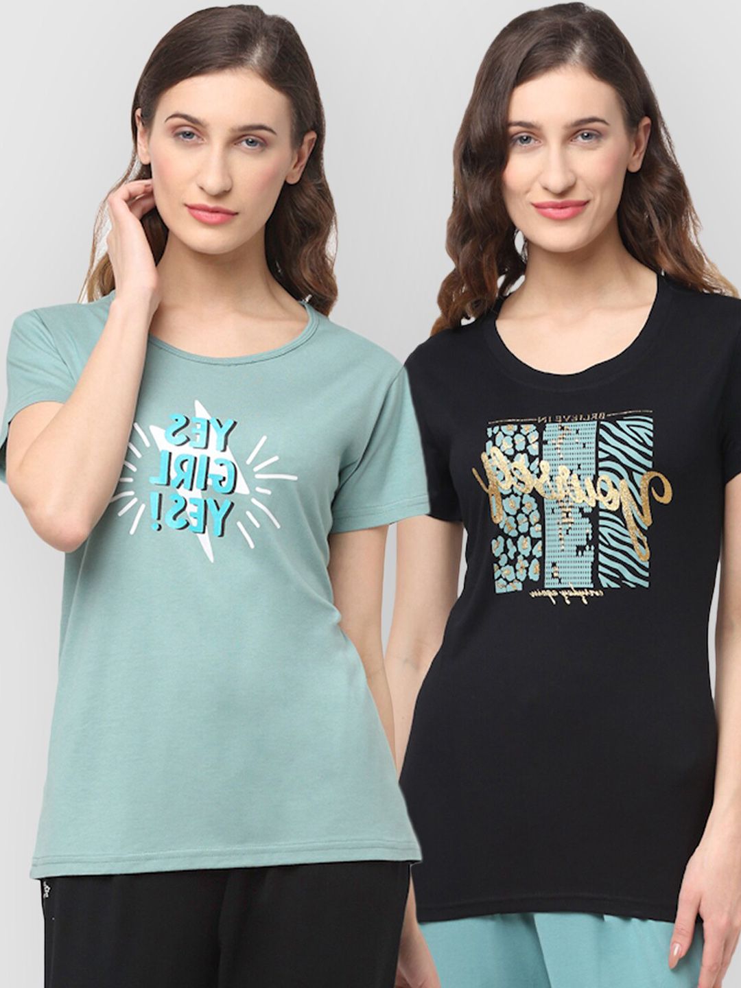 Kanvin Women Pack of 2 Printed  Lounge T-shirts Price in India