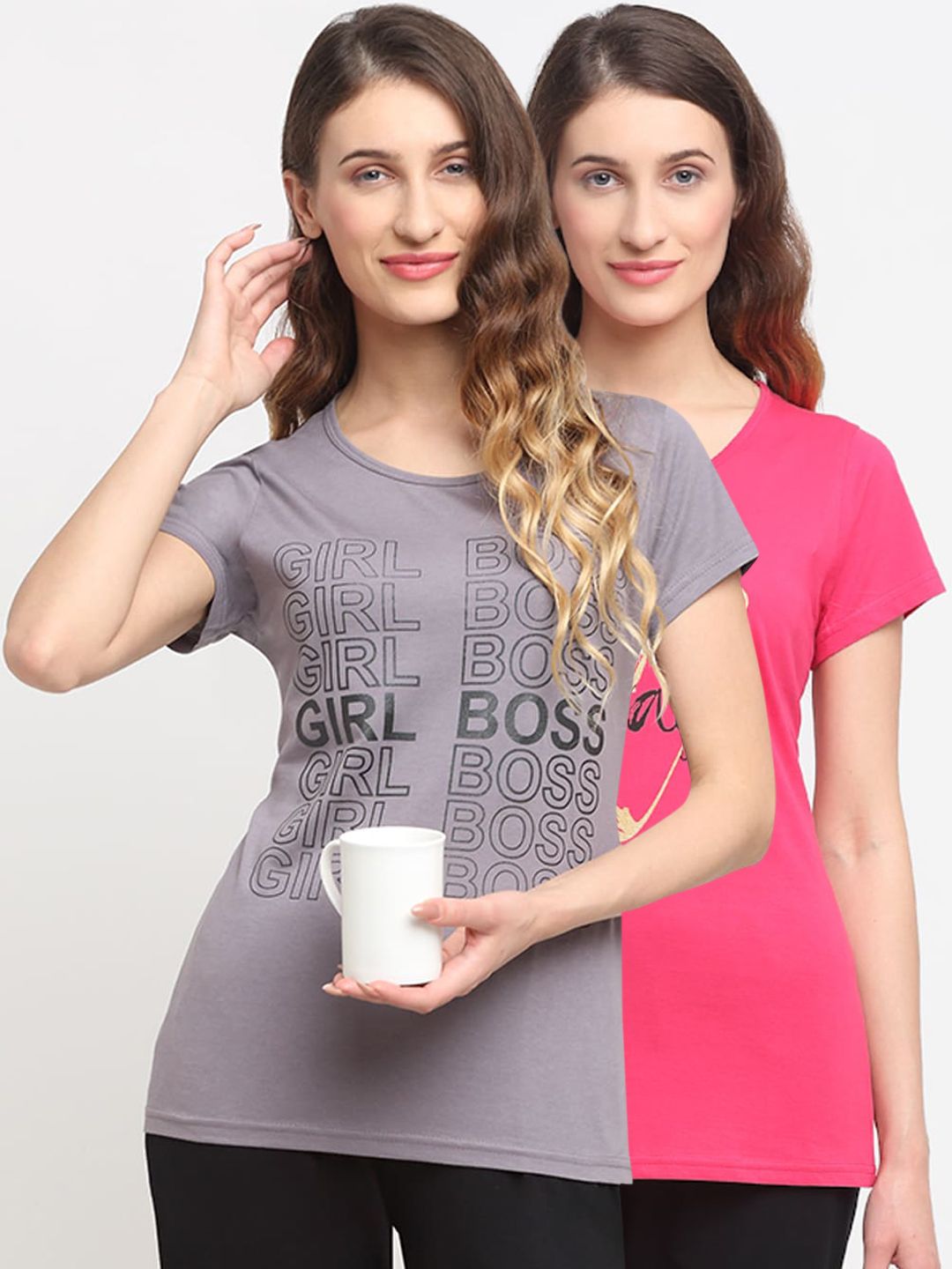 Kanvin Women Pack of 2 Printed Lounge Tshirts Price in India