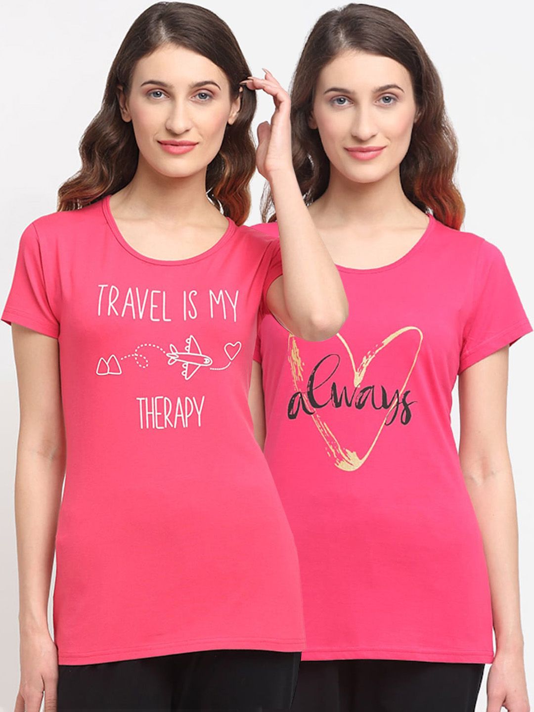 Kanvin Women Pack Of 2 Printed Lounge T-Shirts Price in India