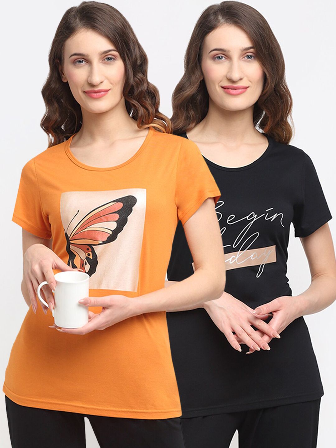 Kanvin Women Pack Of 2 Printed Lounge T-Shirts Price in India