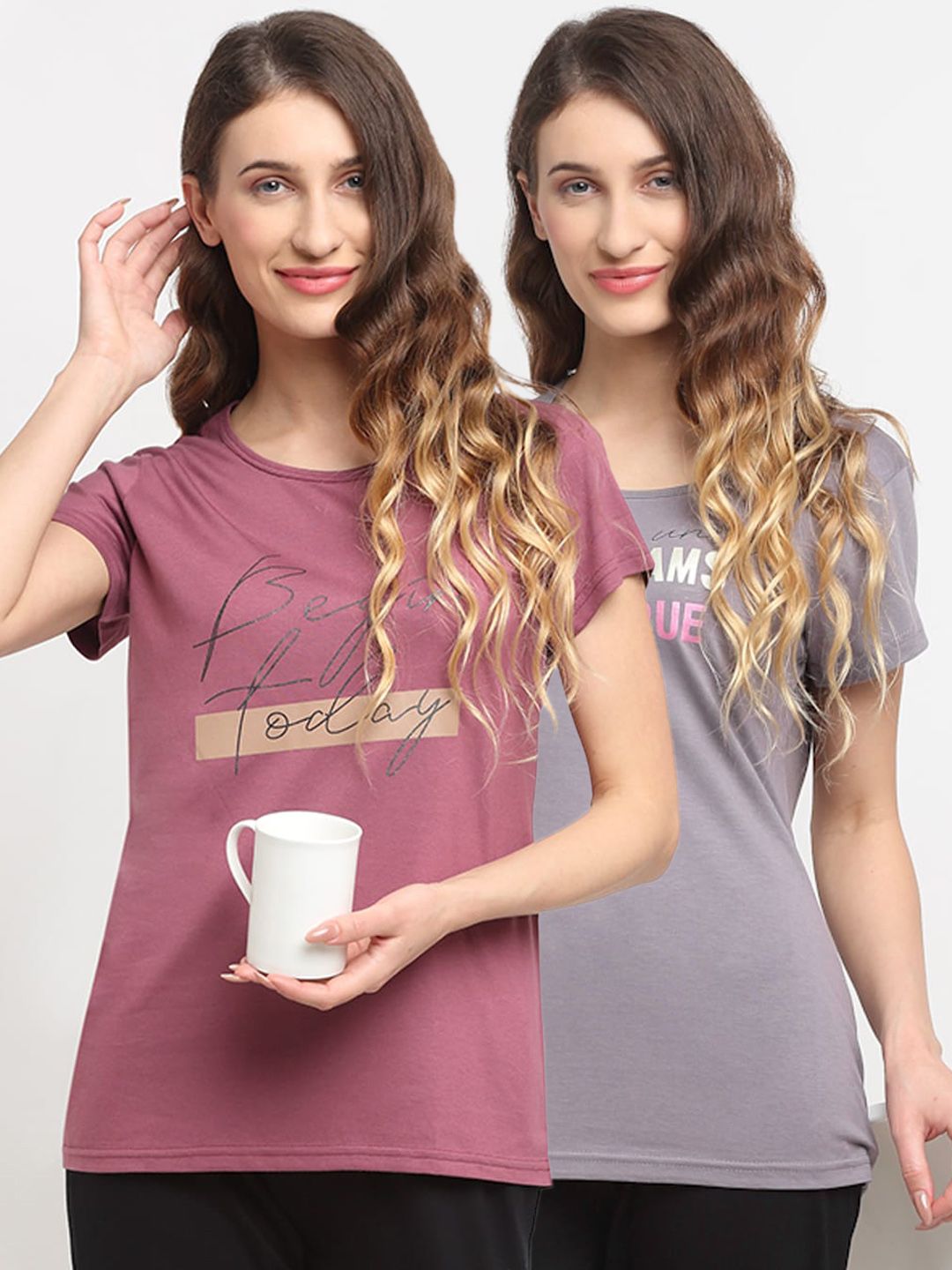 Kanvin Women Pack Of 2 Printed Lounge T-Shirts Price in India