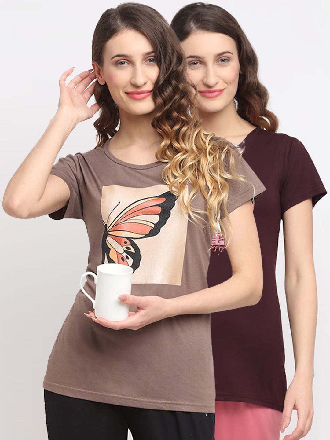 Kanvin Women Pack Of 2 Solid Lounge T-Shirts Price in India