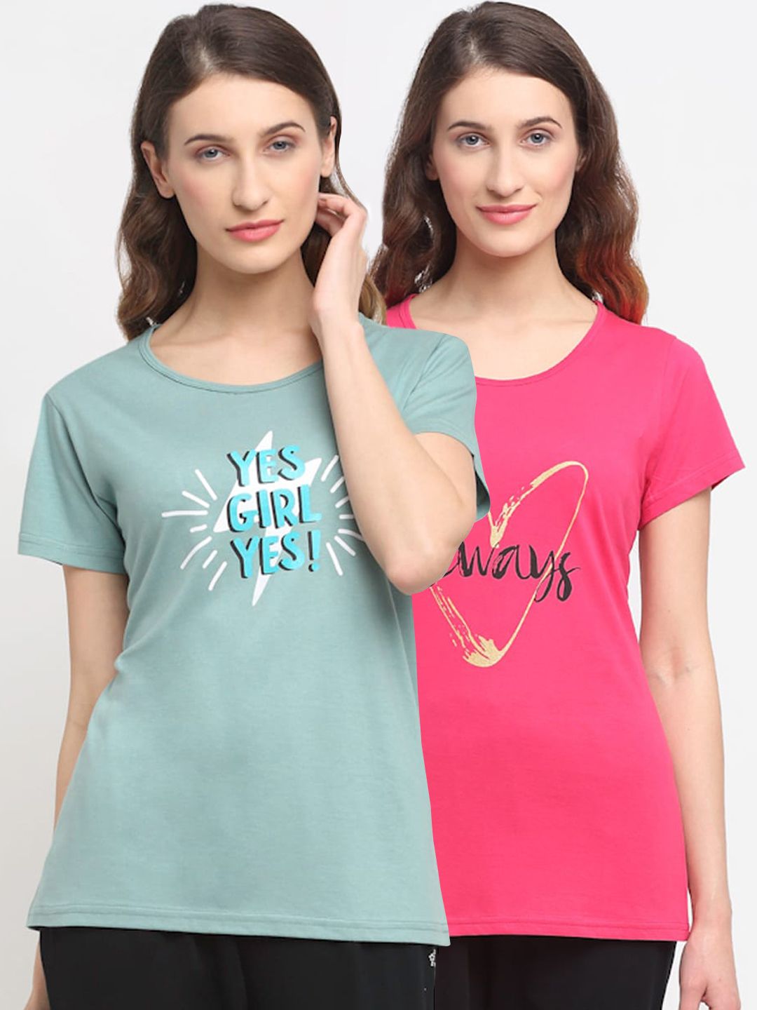 Kanvin Women Pack of 2 Printed Lounge Tshirts Price in India