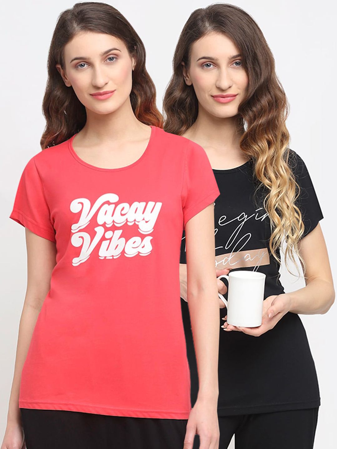 Kanvin Women Pack Of 2 Printed Lounge T-shirts Price in India