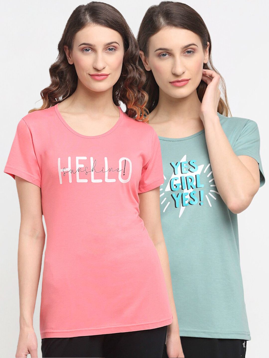 Kanvin Women Pack  of 2 Printed Lounge T-shirts Price in India