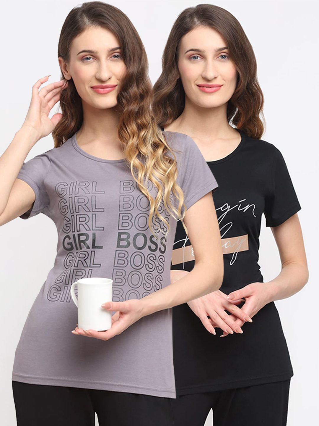 Kanvin Women Pack of 2 Printed Lounge T-shirts Price in India