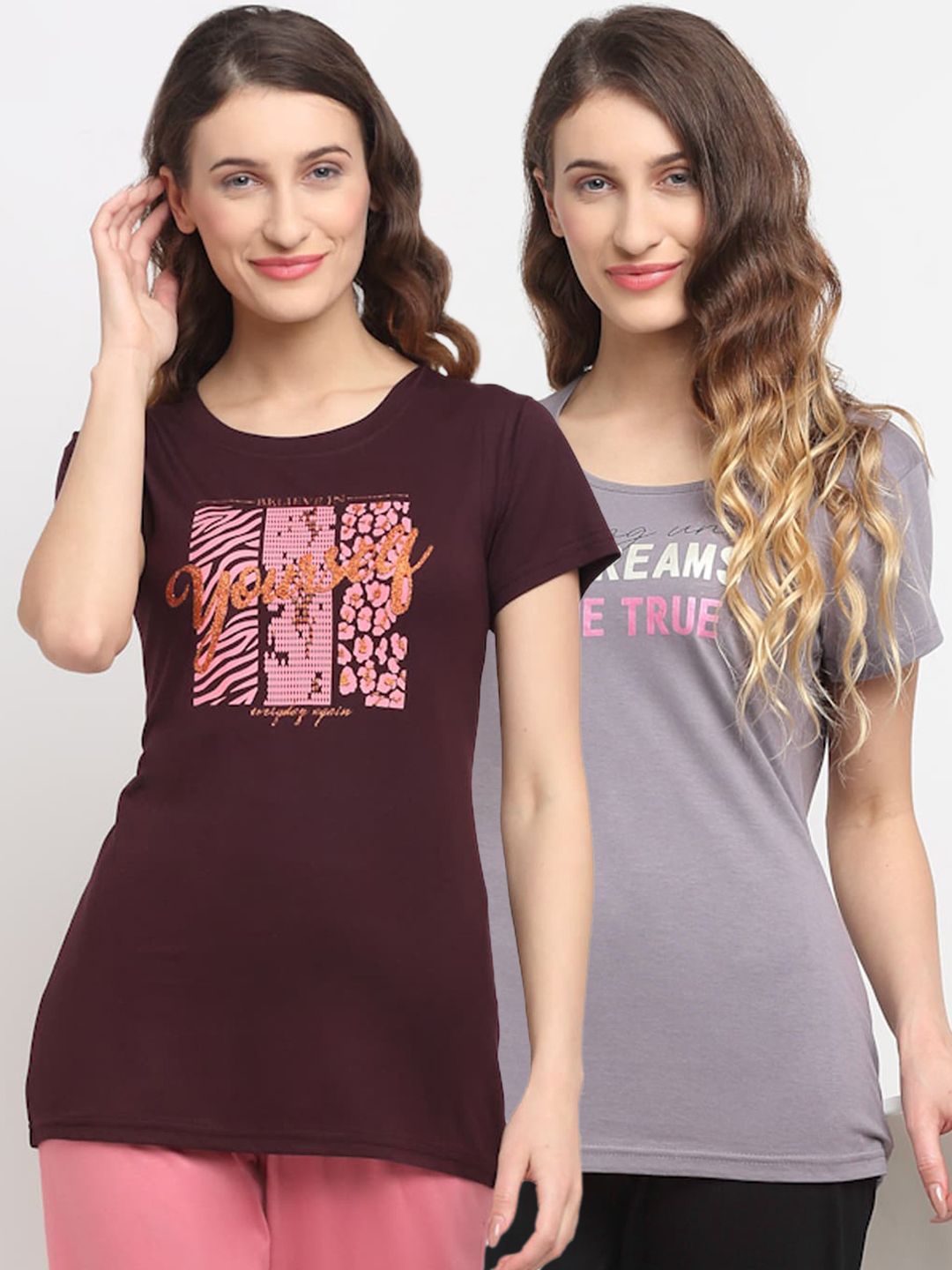 Kanvin Women Pack Of 2 Printed Lounge T-shirts Price in India