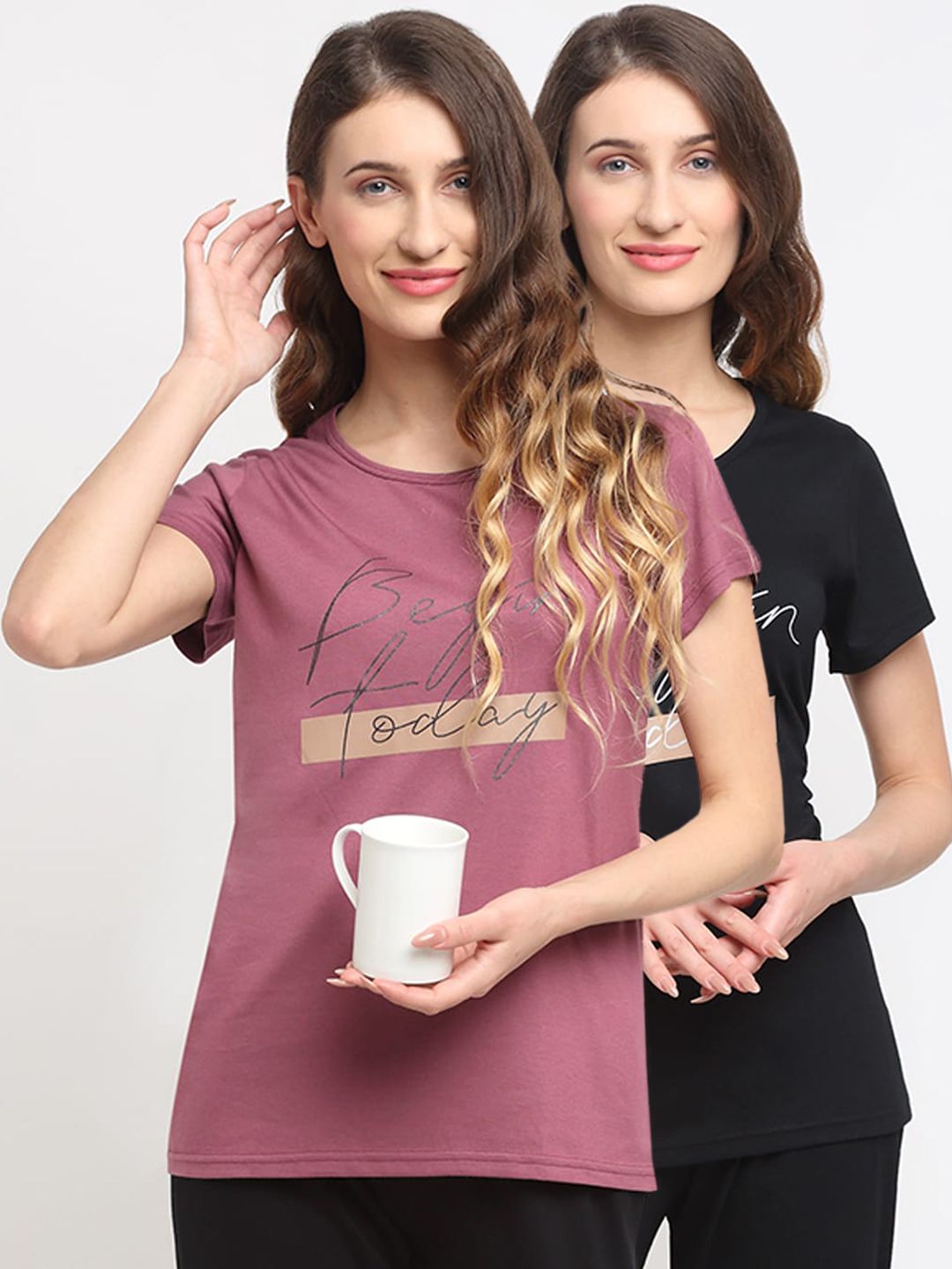 Kanvin Women Pack Of 2 Printed Lounge T-Shirts Price in India