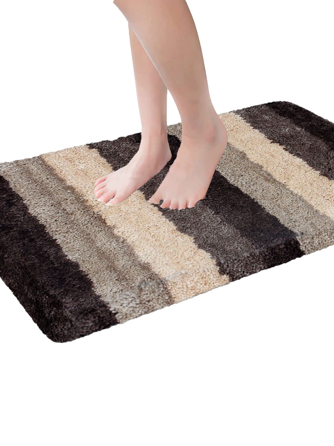 LUXEHOME INTERNATIONAL Beige  Striped Microfibre 1960 GSM Bath Rugs Price in India