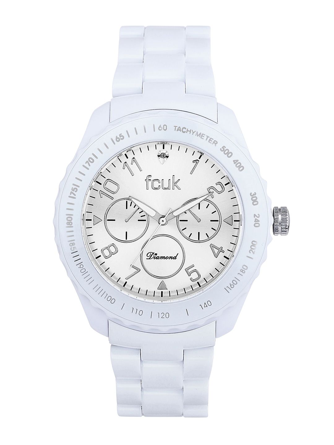 French Connection Women Silver-Toned Printed Dial & White Analogue Watch Price in India