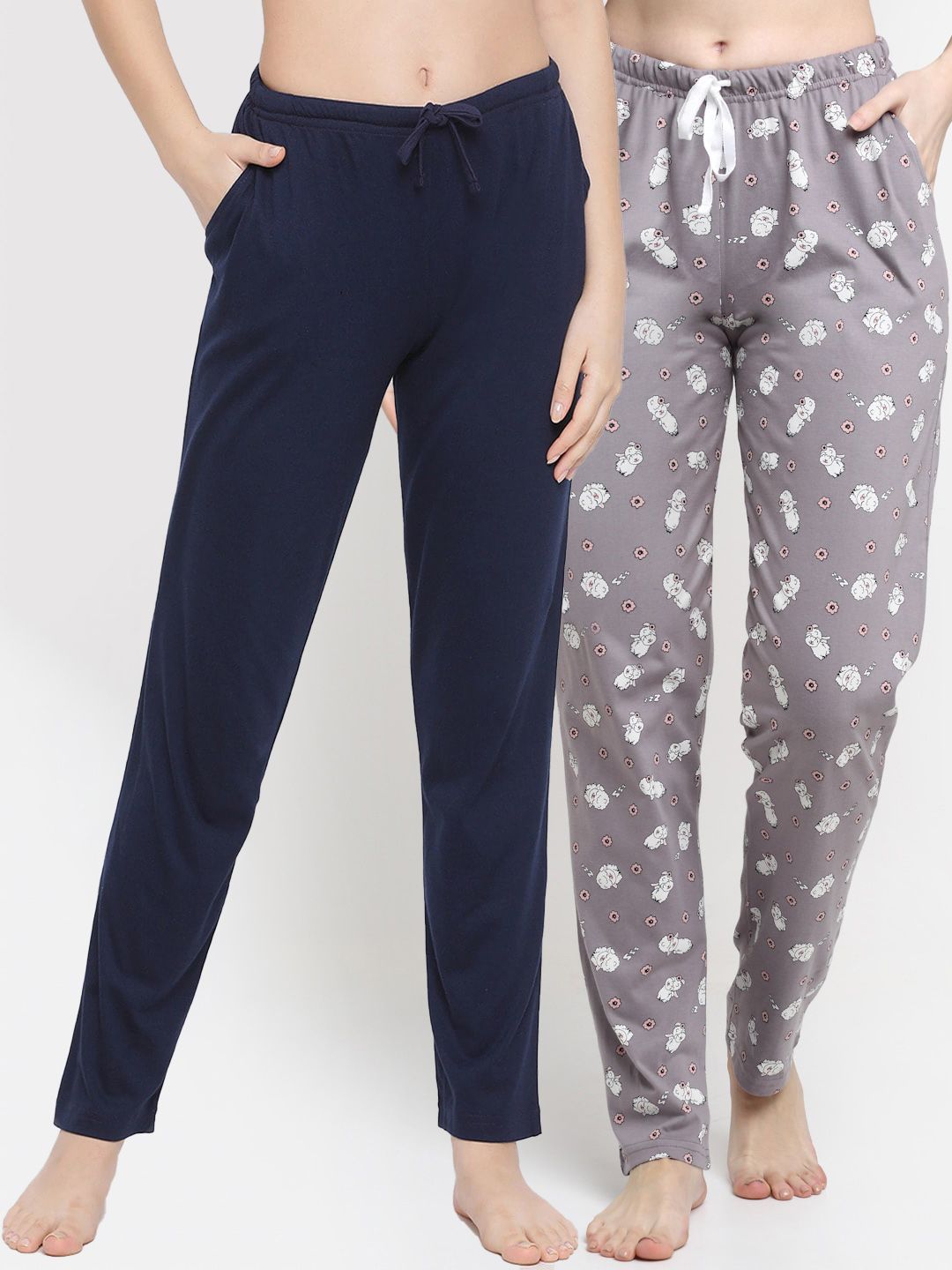 Kanvin Women Pack Of 2 Solid & Printed  Pure Cotton  Lounge Pants Price in India