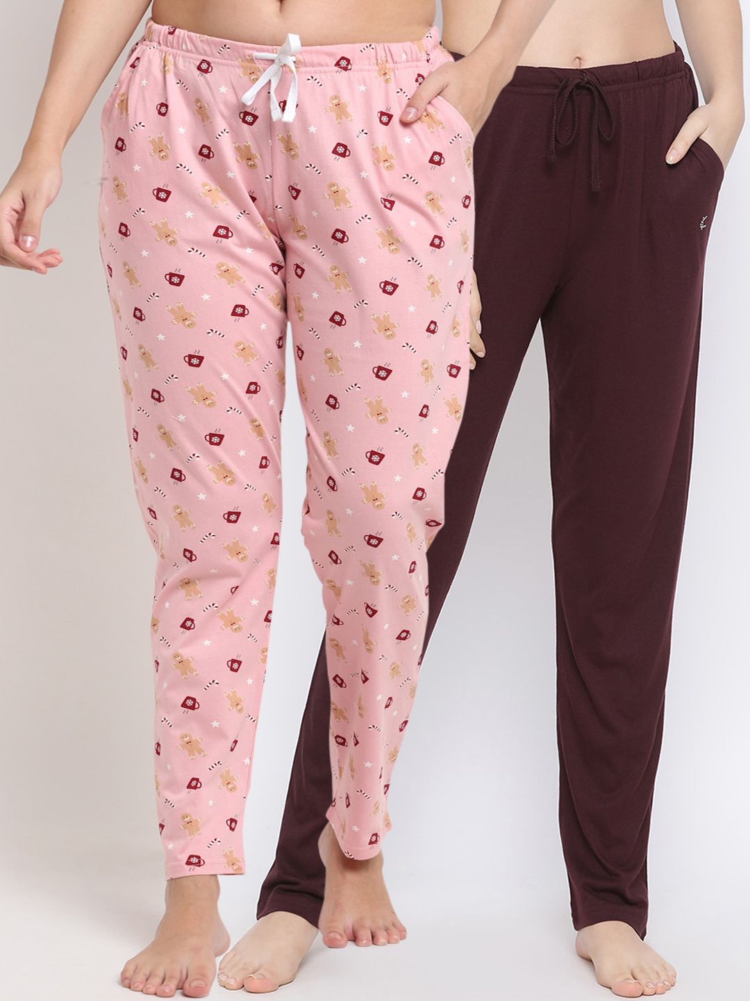 Kanvin Women Pack Of 2 Printed Pure Cotton Lounge Pants Price in India