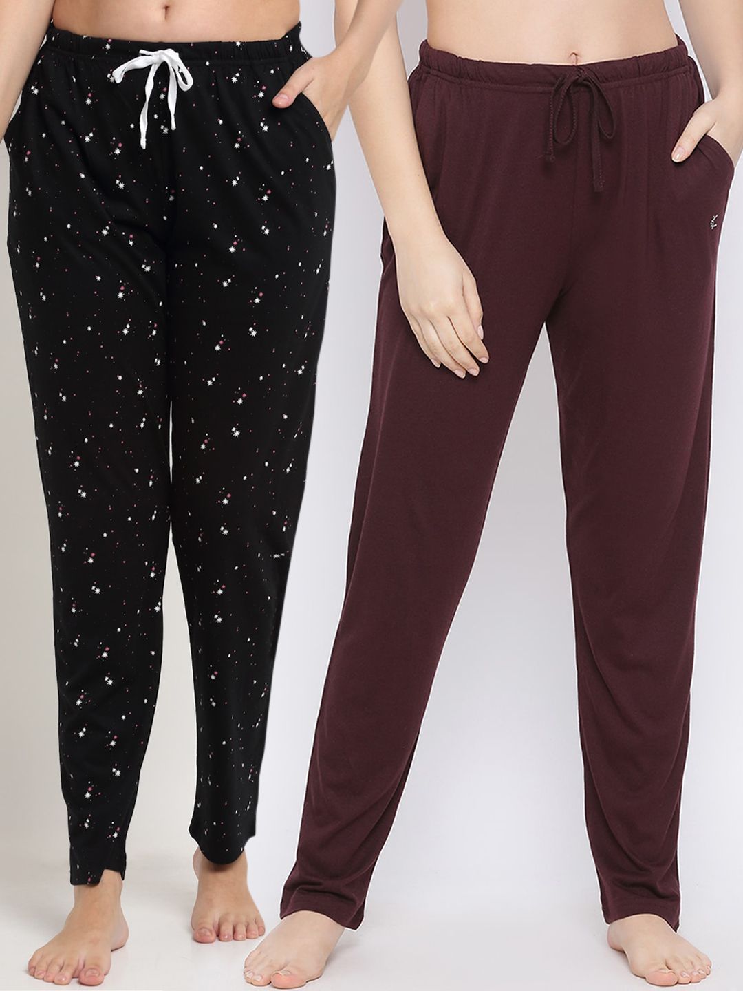 Kanvin Women Pack Of 2 Printed Pure Cotton Lounge Pants Price in India