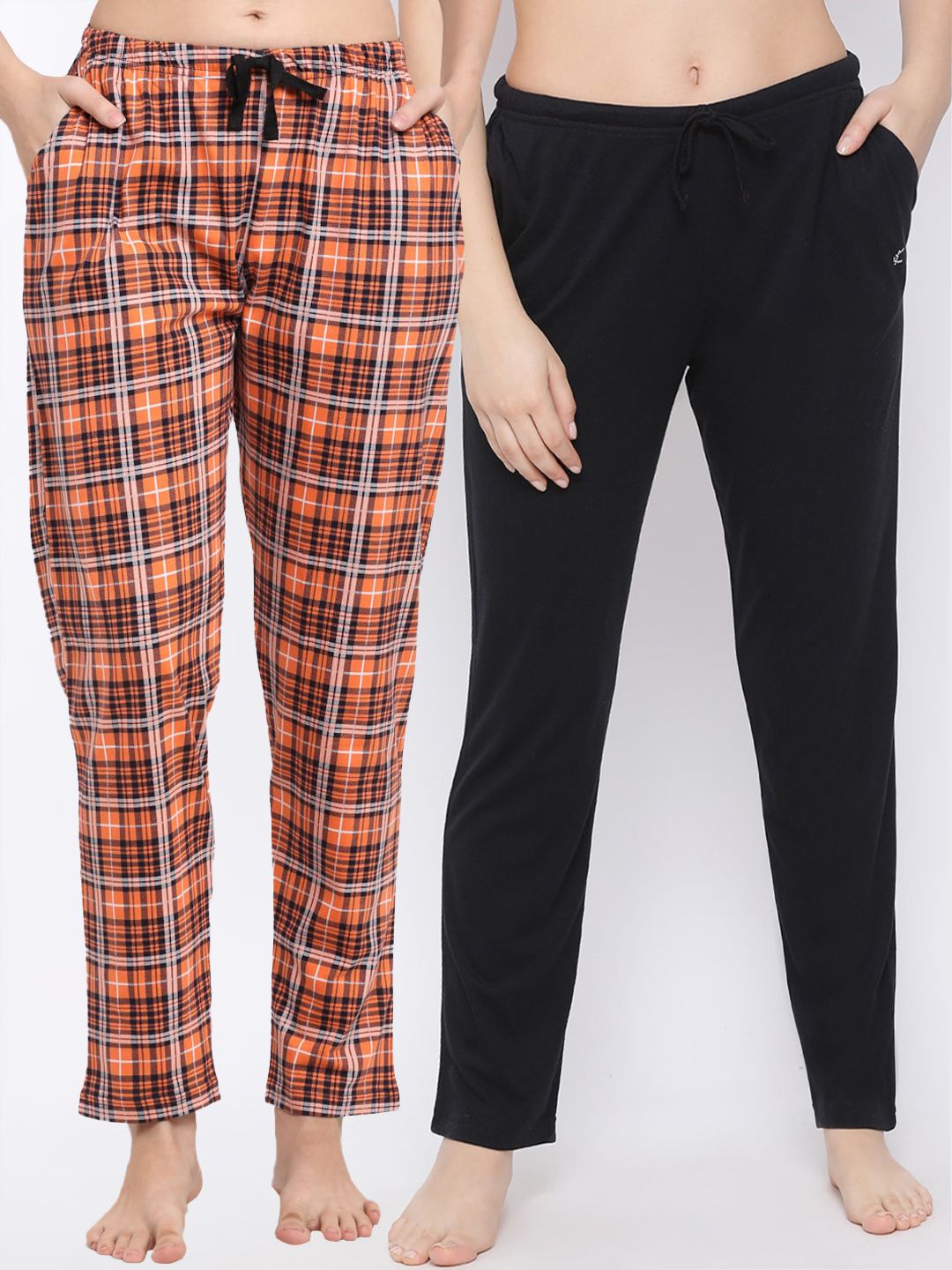 Kanvin Women Pack Of 2 Checked Cotton Lounge Pants Price in India