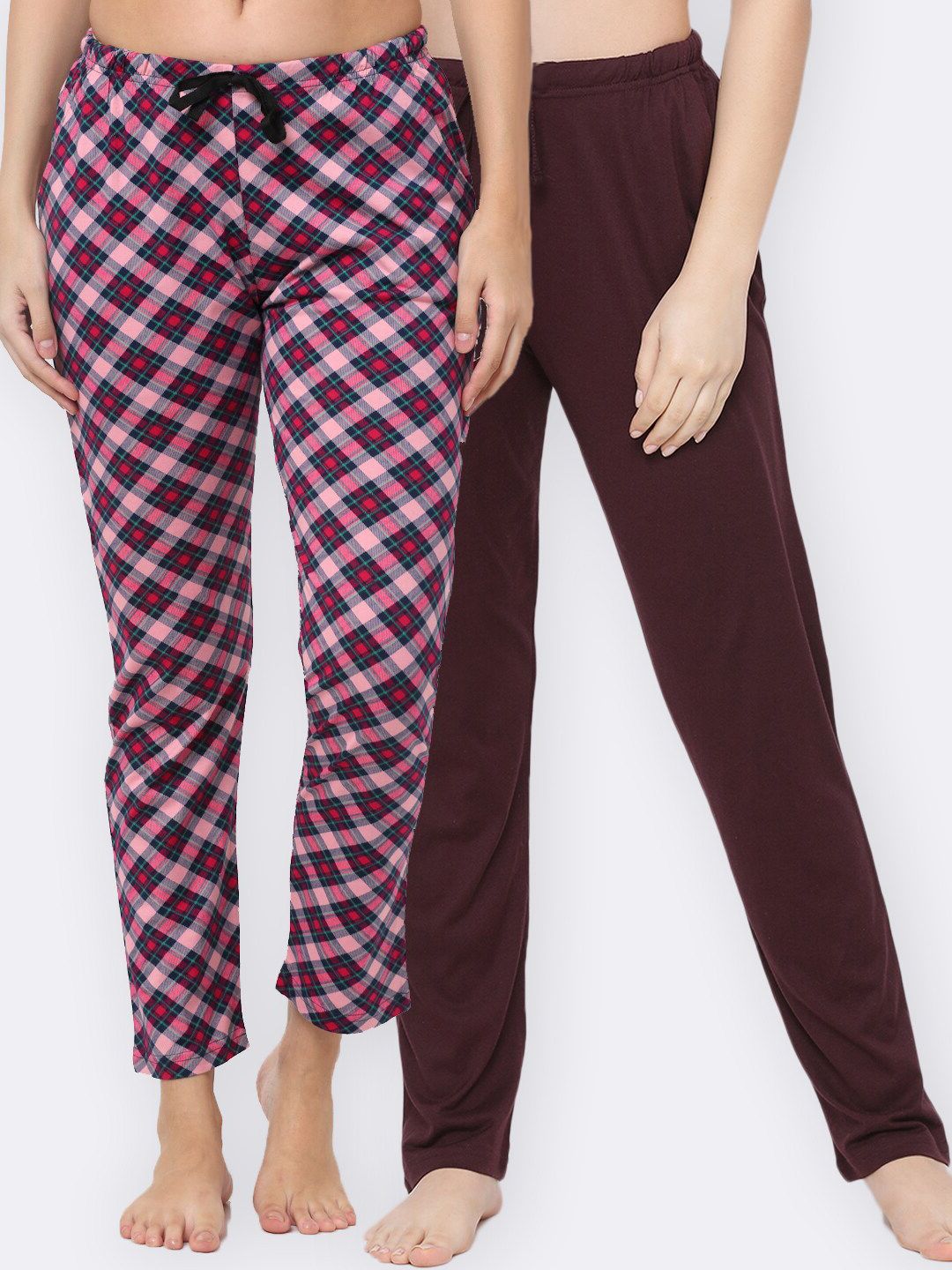 Kryptic Women Pack Of 2 Checked Pure Cotton Lounge Pants Price in India