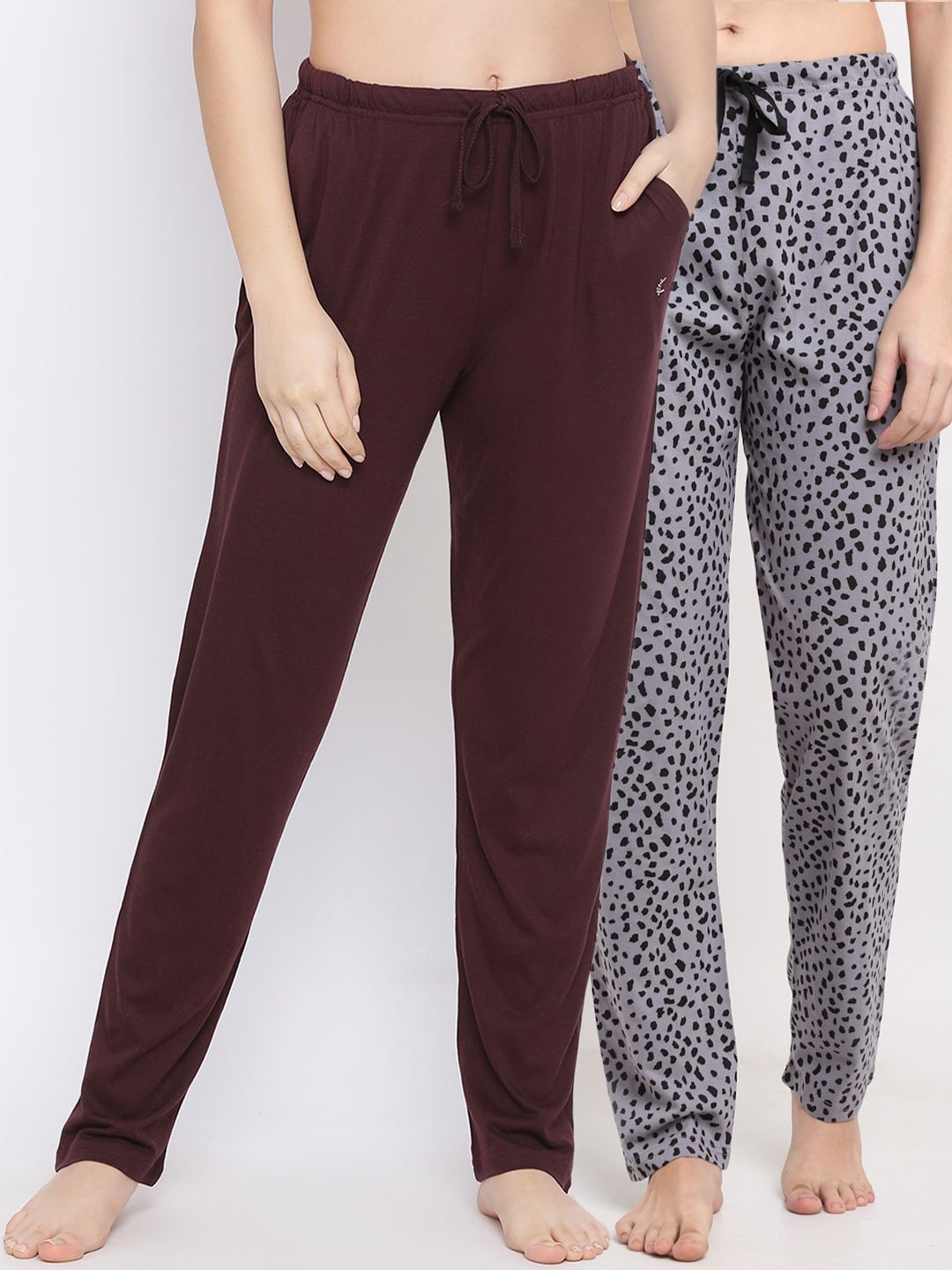 Kanvin Women Pack of 2 Grey & Brown Printed Cotton Lounge Pants Price in India