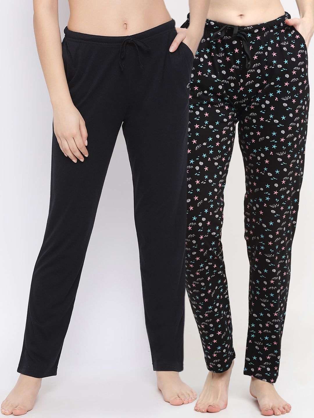 Kanvin Women Pack of 2 Black Printed Cotton Lounge Pants Price in India