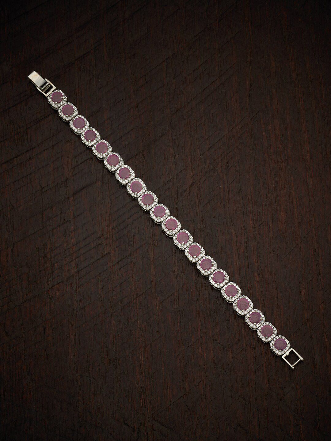 Kushal's Fashion Jewellery Women Silver-Toned & Pink Cubic Zirconia Rhodium-Platd Bracelet Price in India