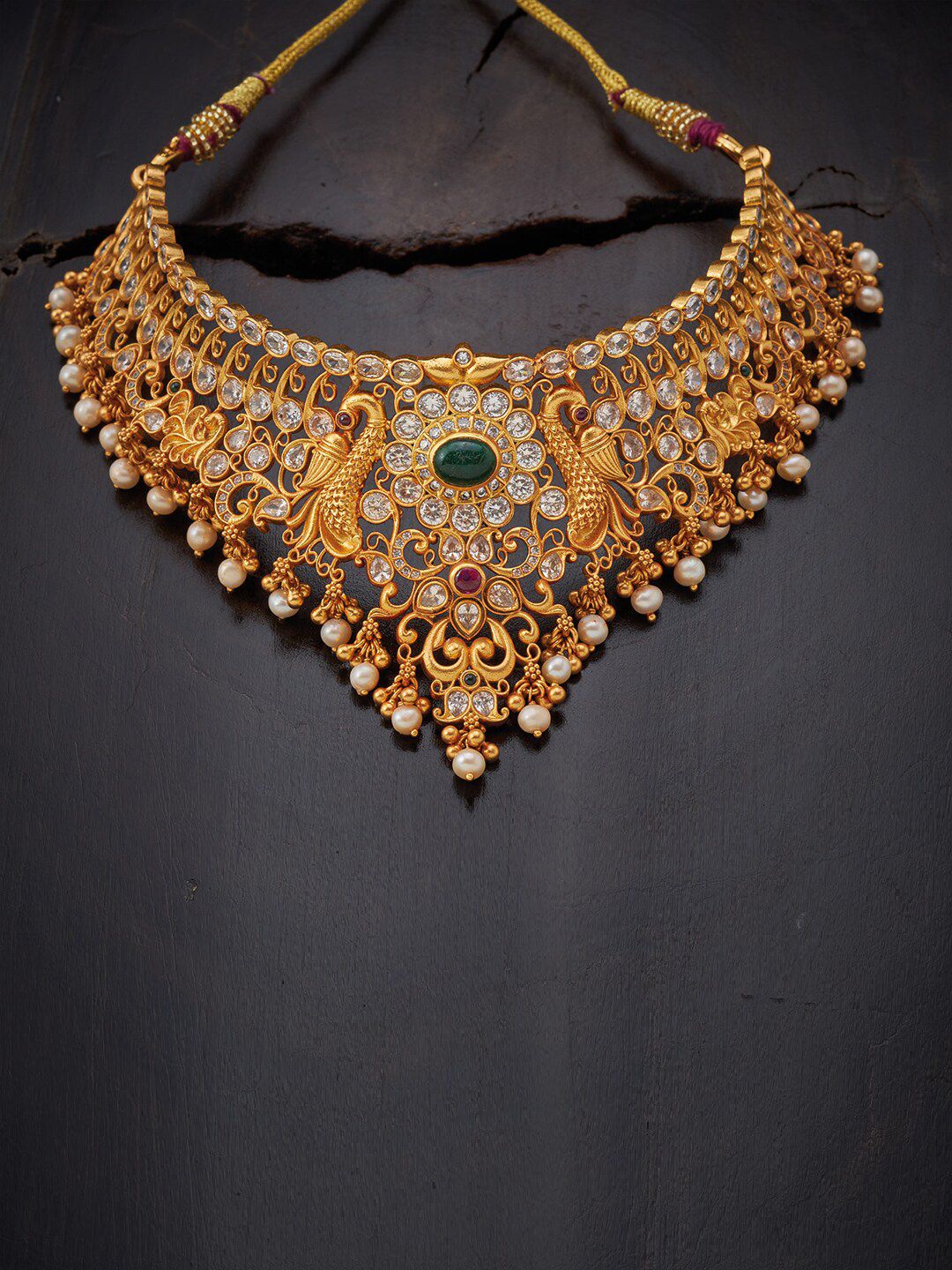 Kushal's Fashion Jewellery Red & Gold-Plated Temple Necklace Price in India