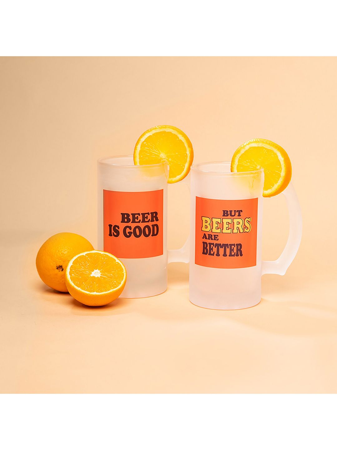 MensXP Set Of 2 Transparent & Orange Printed Beer Glasses Price in India