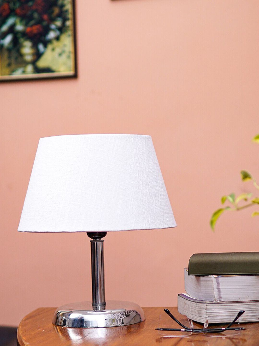Pinecraft INTERNATIONAL White & Steel-Coloured Levi Table Lamp with Shade Price in India