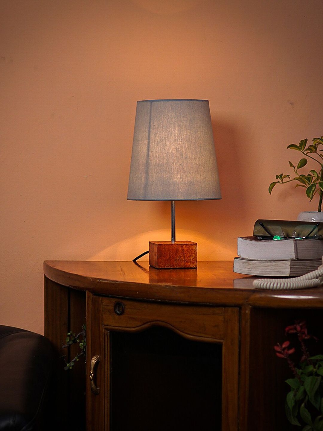 Pinecraft INTERNATIONAL Brown & Grey Ema Table Lamp With Shade Price in India