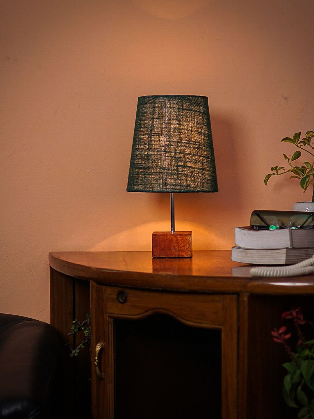 Pinecraft INTERNATIONAL Green Ema Table Lamp With Dark Frustum Shade Price in India
