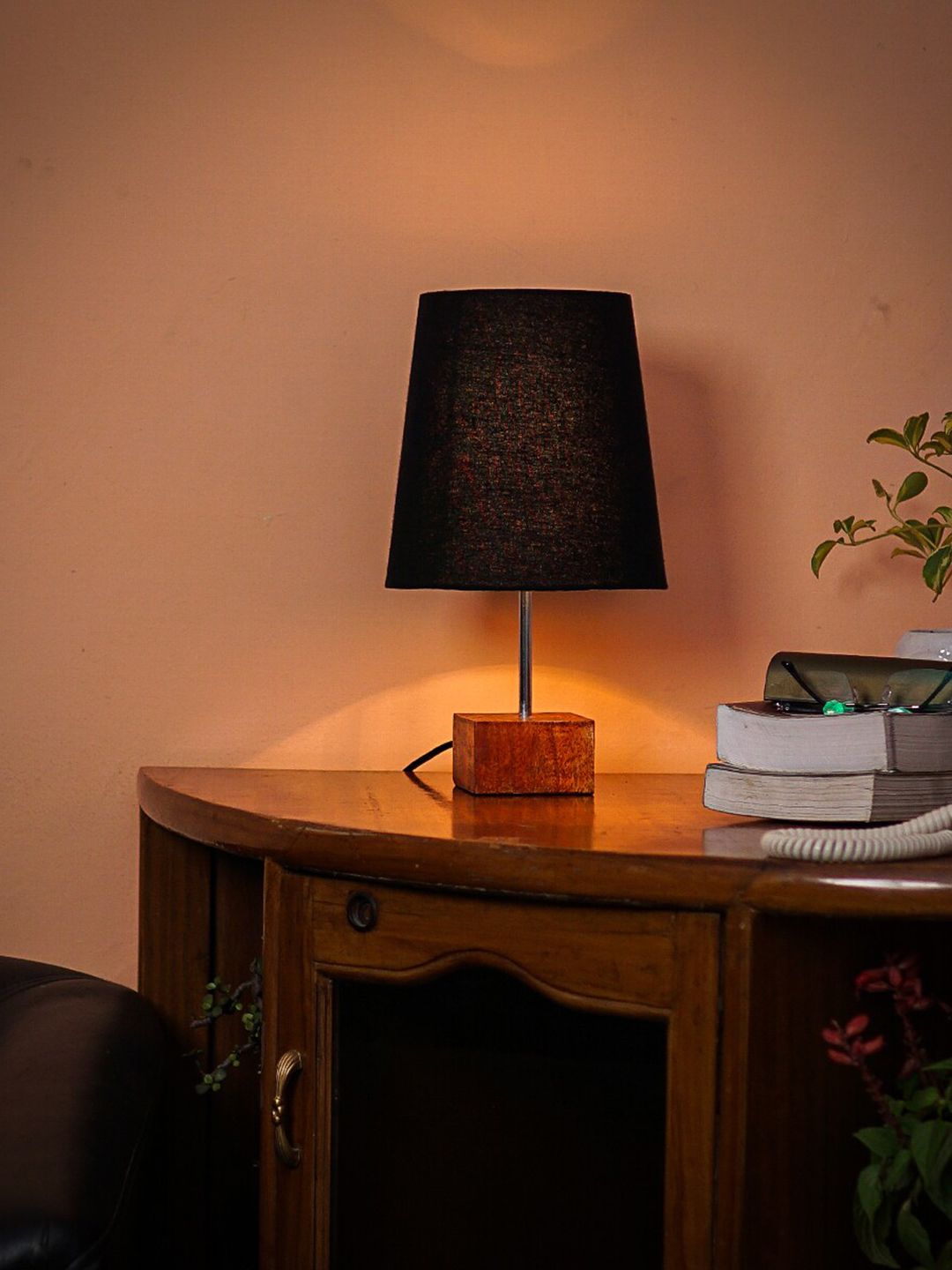 Pinecraft INTERNATIONAL Brown & Black Ema Table Lamp With Shade Price in India