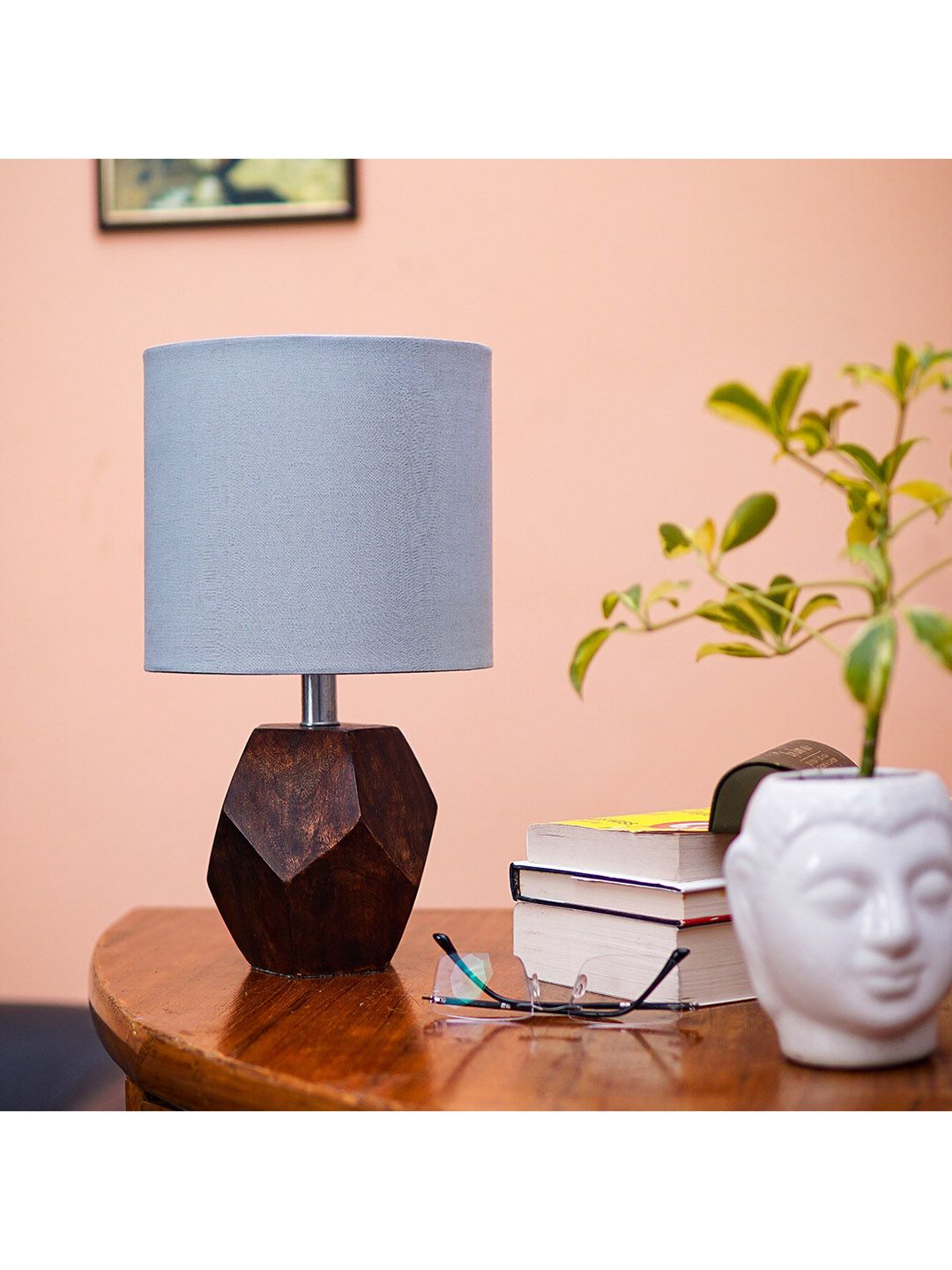 Pinecraft INTERNATIONAL Grey Sefinn Wooden Table Lamp with Cotton Shade Price in India