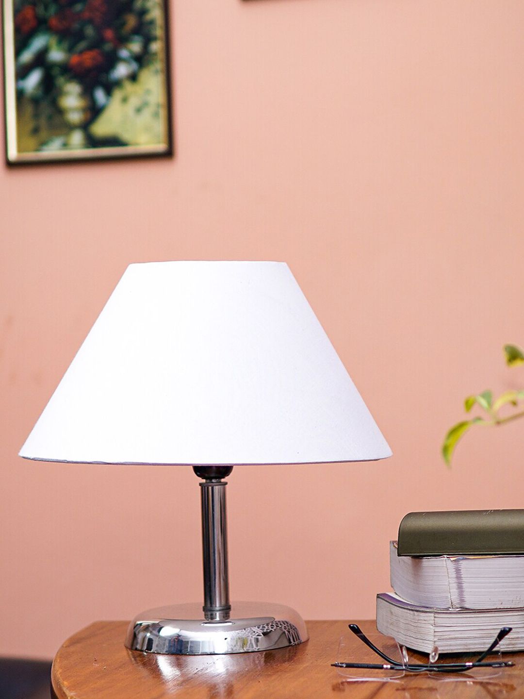 Pinecraft INTERNATIONAL Steel & White Table Lamp with Shade Price in India