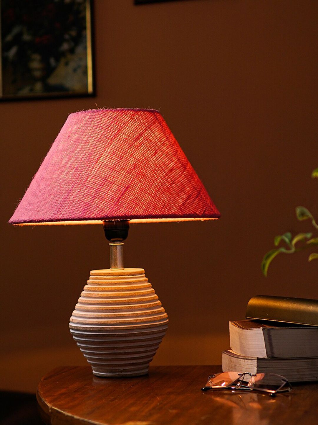 Pinecraft INTERNATIONAL White and Pink Atury Table Lamp with Jute Shade Price in India