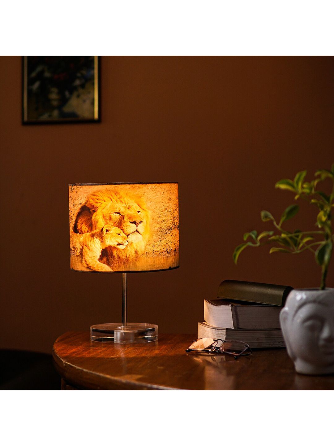 Pinecraft INTERNATIONAL Transparent & Beige Celeste Table Lamp with Silk Shade Price in India