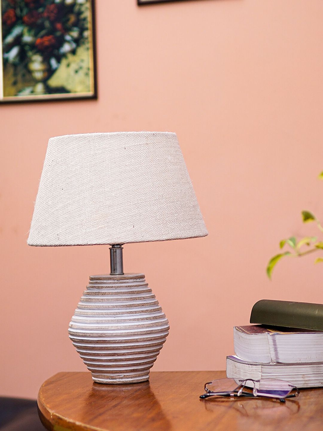 Pinecraft INTERNATIONAL White & Beige Atury Table Lamp With Shade Price in India