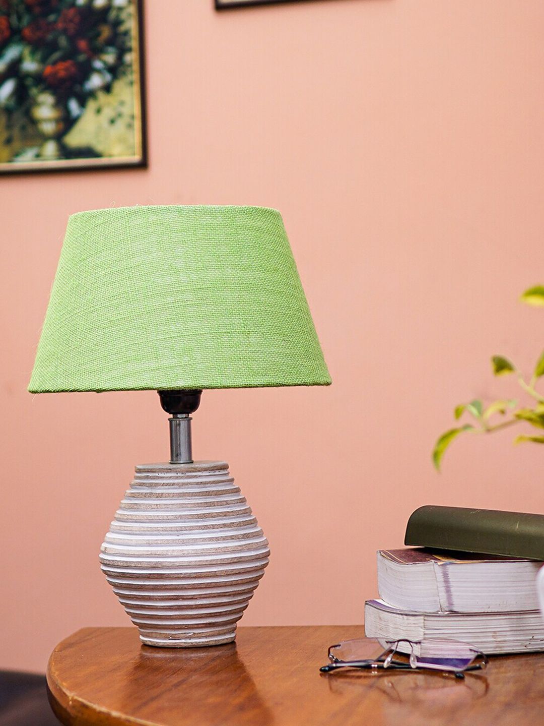 Pinecraft INTERNATIONAL White & Green Table Lamp with Shade Price in India