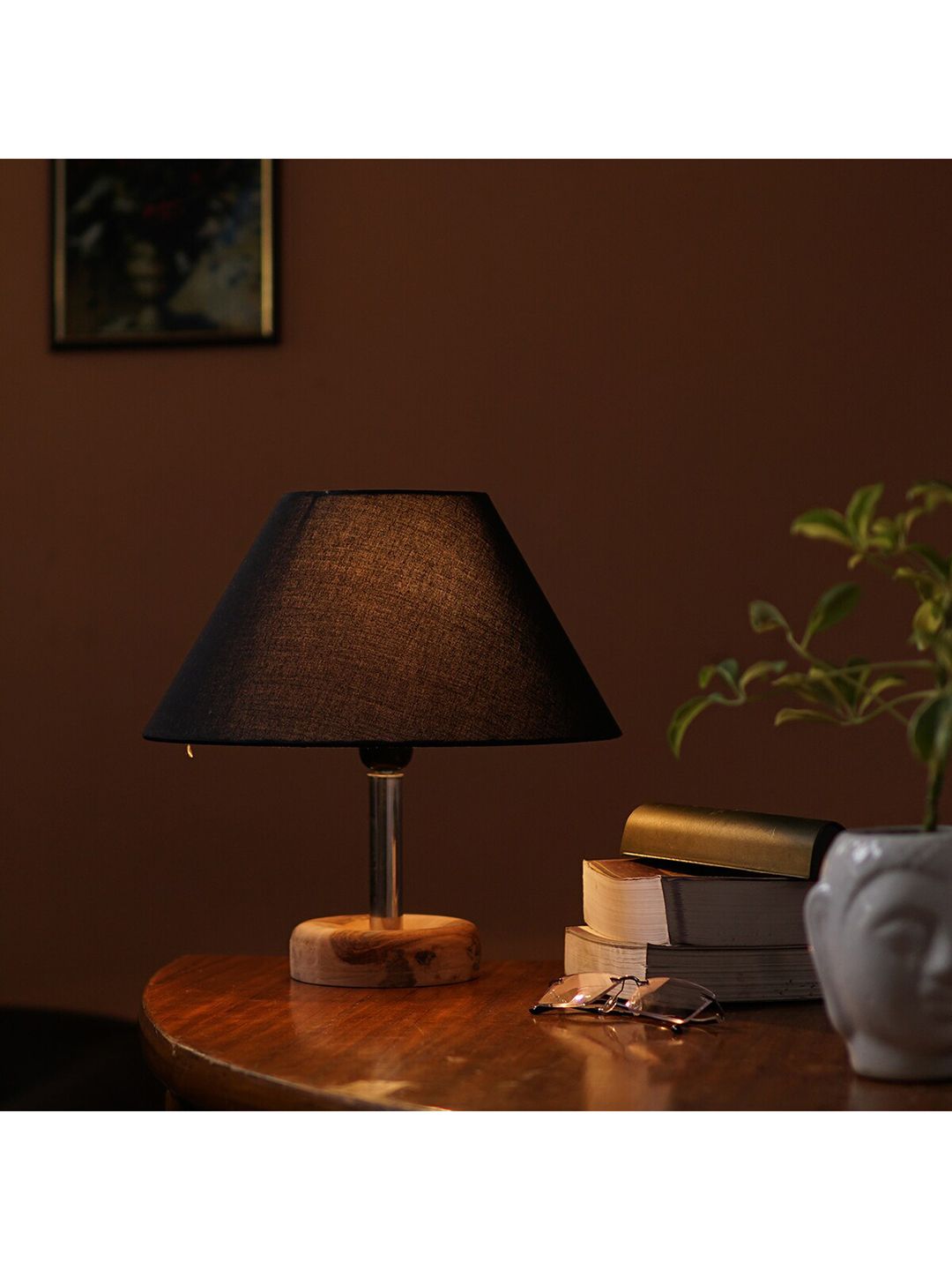 Pinecraft INTERNATIONAL Beige & Black Edra Table Lamp with Shade Price in India