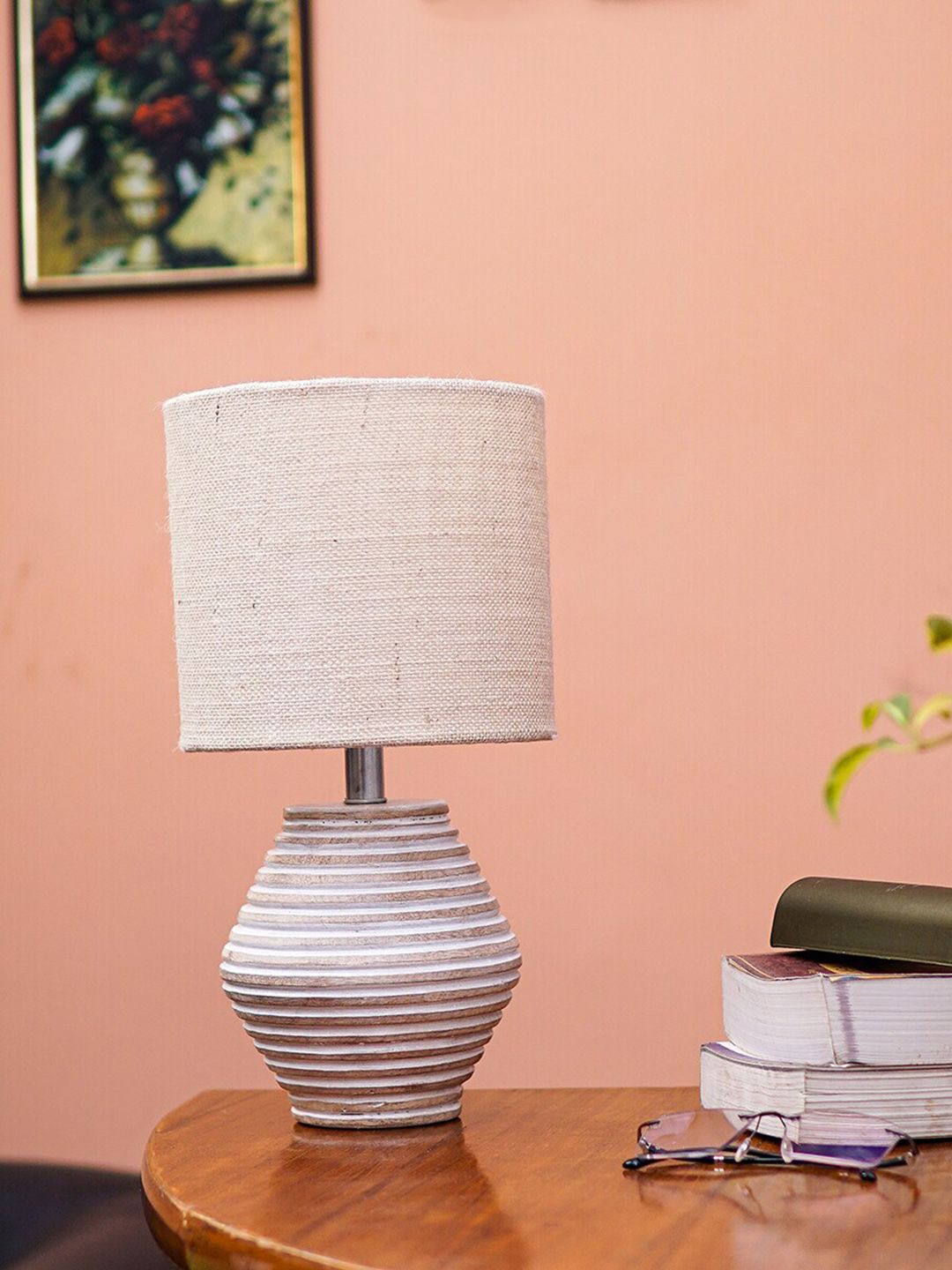 Pinecraft INTERNATIONAL White and Beige Atury Table Lamp with Jute Shade Price in India