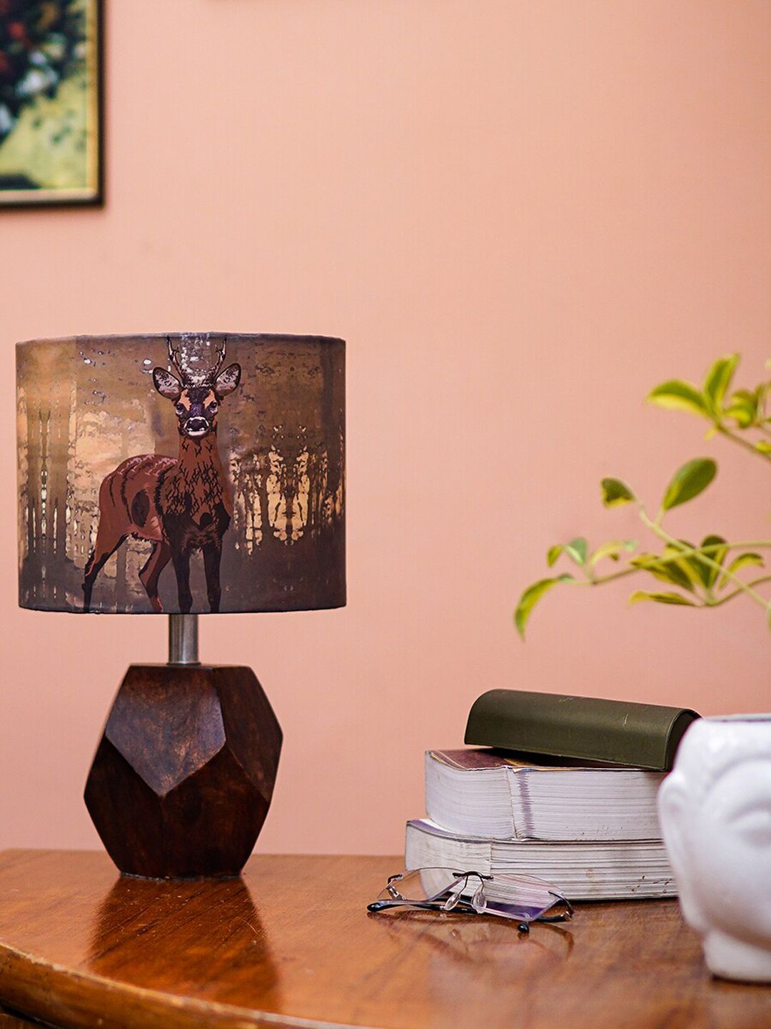 Pinecraft INTERNATIONAL Brown Deer Print Sefinn Table Lamp With Cylinder Shade Price in India