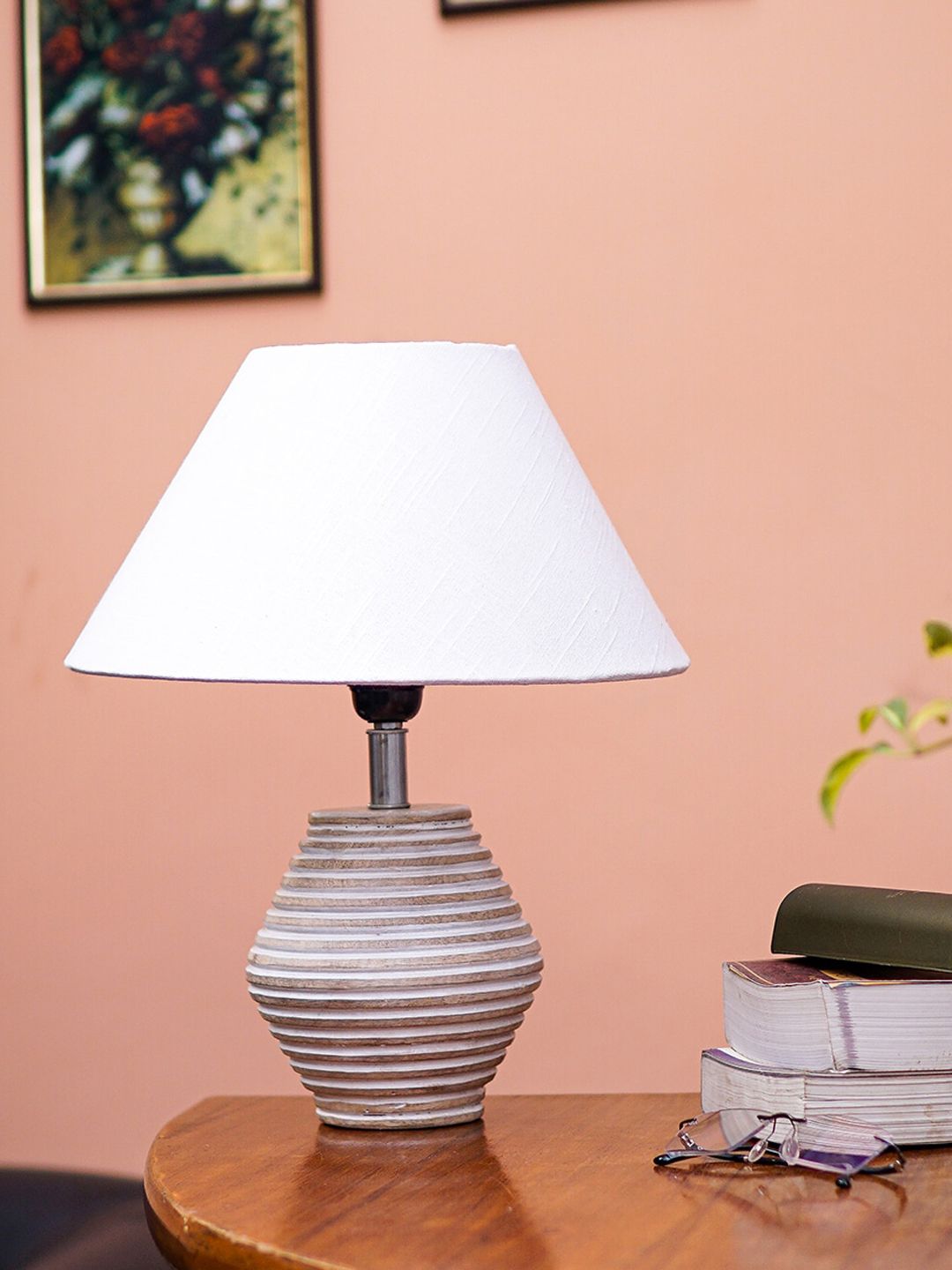 Pinecraft INTERNATIONAL White Atury Table Lamp with Cotton Shade Price in India