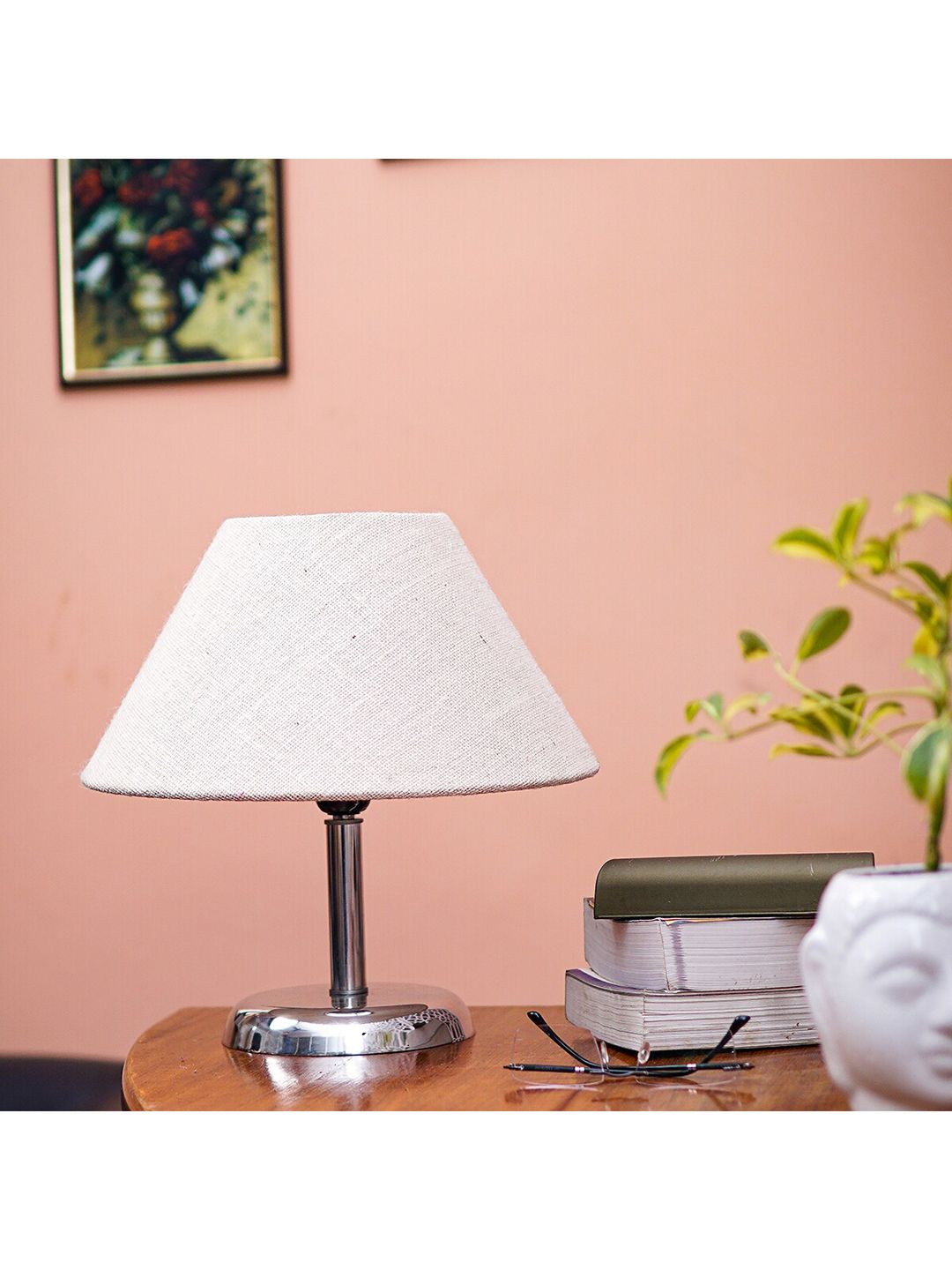 Pinecraft INTERNATIONAL Steel Colour & Beige Levi Table Lamp with Shade Price in India